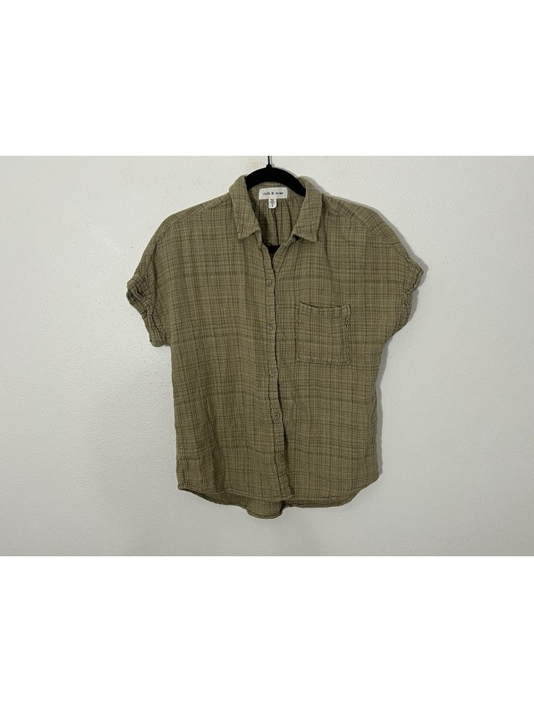 Cloth And Stone Green Plaid Gauze Shirt Button Down Size Small